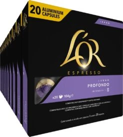 L'OR Lungo Profondo Koffiecups - Intensiteit 8/12 - 10 X 20 Capsules