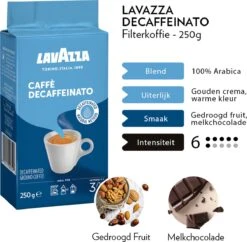 Lavazza Caffe Decaffeinato Filterkoffie - 250 Gram X8 11 Lavazza Caffe Decaffeinato Filterkoffie - 250 Gram X8 -Koffie Series Winkel 1200x1177 2