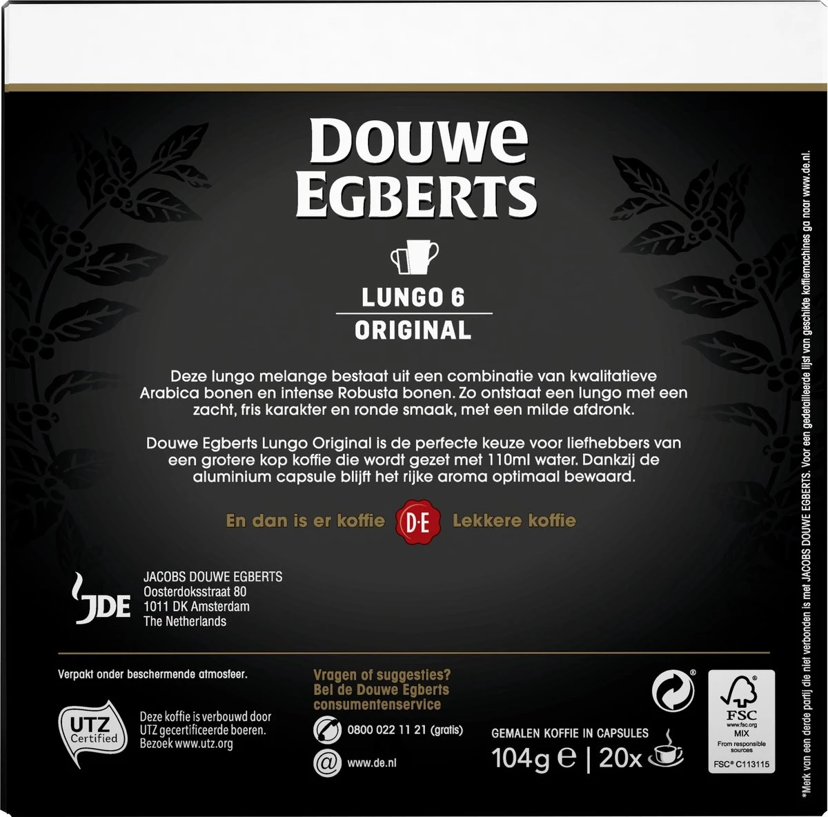 Douwe Egberts Lungo Original Koffiecups - Intensiteit 6/12 - 10 X 20 Capsules 5 Douwe Egberts Lungo Original Koffiecups - Intensiteit 6/12 - 10 X 20 Capsules - Afbeelding 3