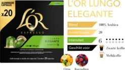 L'OR Lungo Elegante Koffiecups - Intensiteit 6/12 - 10 X 20 Capsules -Koffie Series Winkel 1200x677