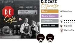 Douwe Egberts D.E Café Espresso Koffiecups - Intensiteit 9/12 - 10 X 20 Capsules -Koffie Series Winkel 1200x697