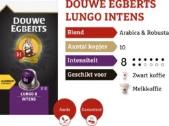 Douwe Egberts Lungo Intens Koffiecups - Intensiteit 8/12 - 10 X 10 Capsules -Koffie Series Winkel 1200x894