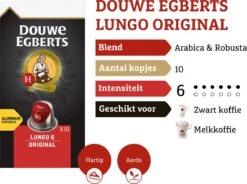 Douwe Egberts Lungo Original Koffiecups - Intensiteit 6/12 - 10 X 10 Capsules -Koffie Series Winkel 1200x895 1