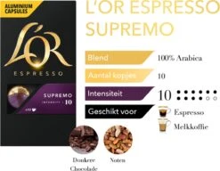L'OR Espresso Supremo Koffiecups - Intensiteit 10/12 - 10 X 10 Capsules -Koffie Series Winkel 1200x933