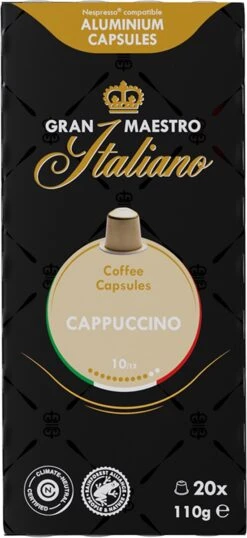 Gran Maestro Italiano - Cappuccino - Koffiecups - Nespresso Compatibel Capsules - Intense Smaak - 6 X 20 Cups -Koffie Series Winkel 551x1200