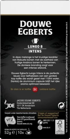 Douwe Egberts Lungo Intens Koffiecups - Intensiteit 8/12 - 10 X 10 Capsules -Koffie Series Winkel 607x1200