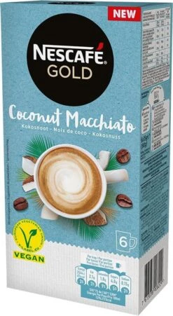 Nescafé Gold Coconut Macchiato Oploskoffie - 6 Doosjes à 6 Zakjes -Koffie Series Winkel 657x1200