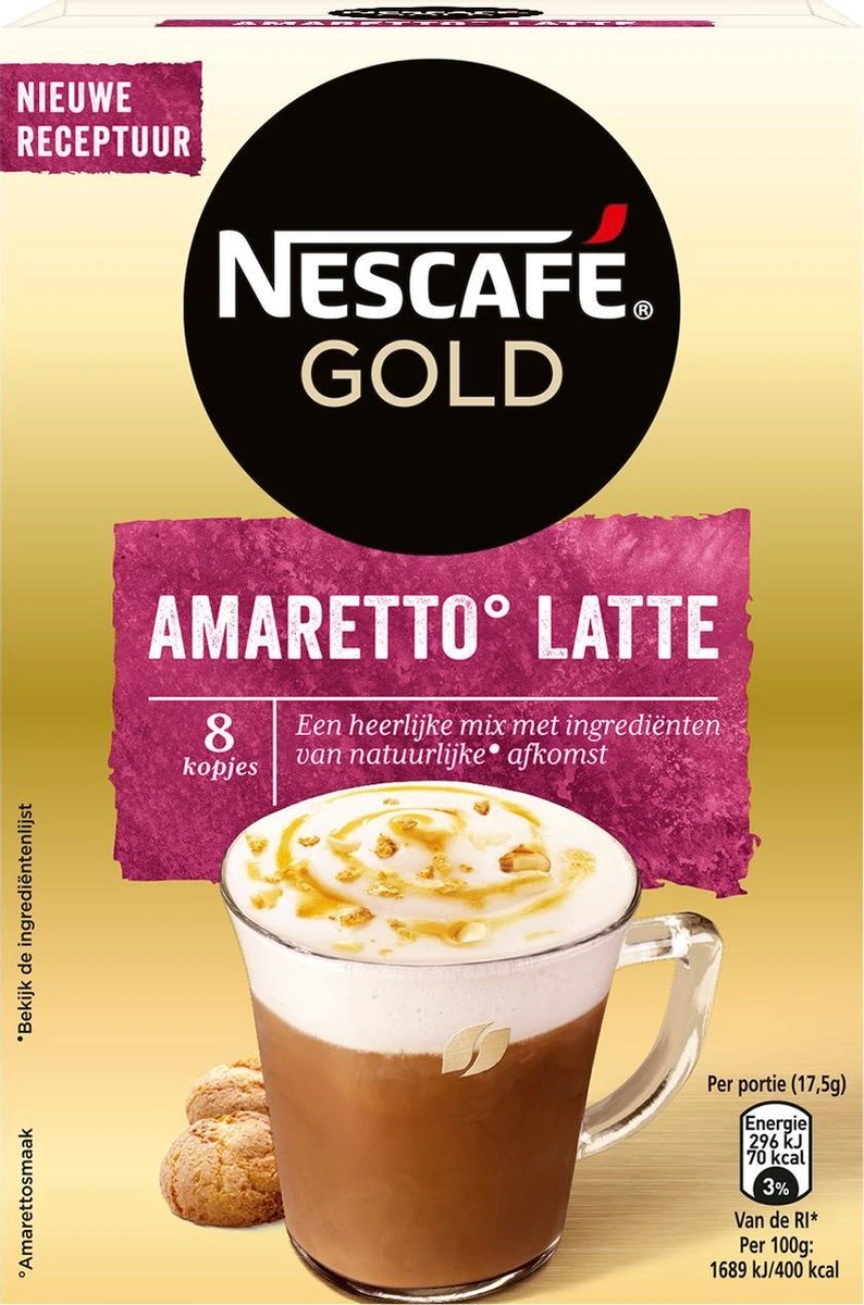 Nescafé Gold Amaretto Latte Oploskoffie - 6 Doosjes à 8 Zakjes 3 Nescafé Gold Amaretto Latte Oploskoffie - 6 Doosjes à 8 Zakjes - Afbeelding 2